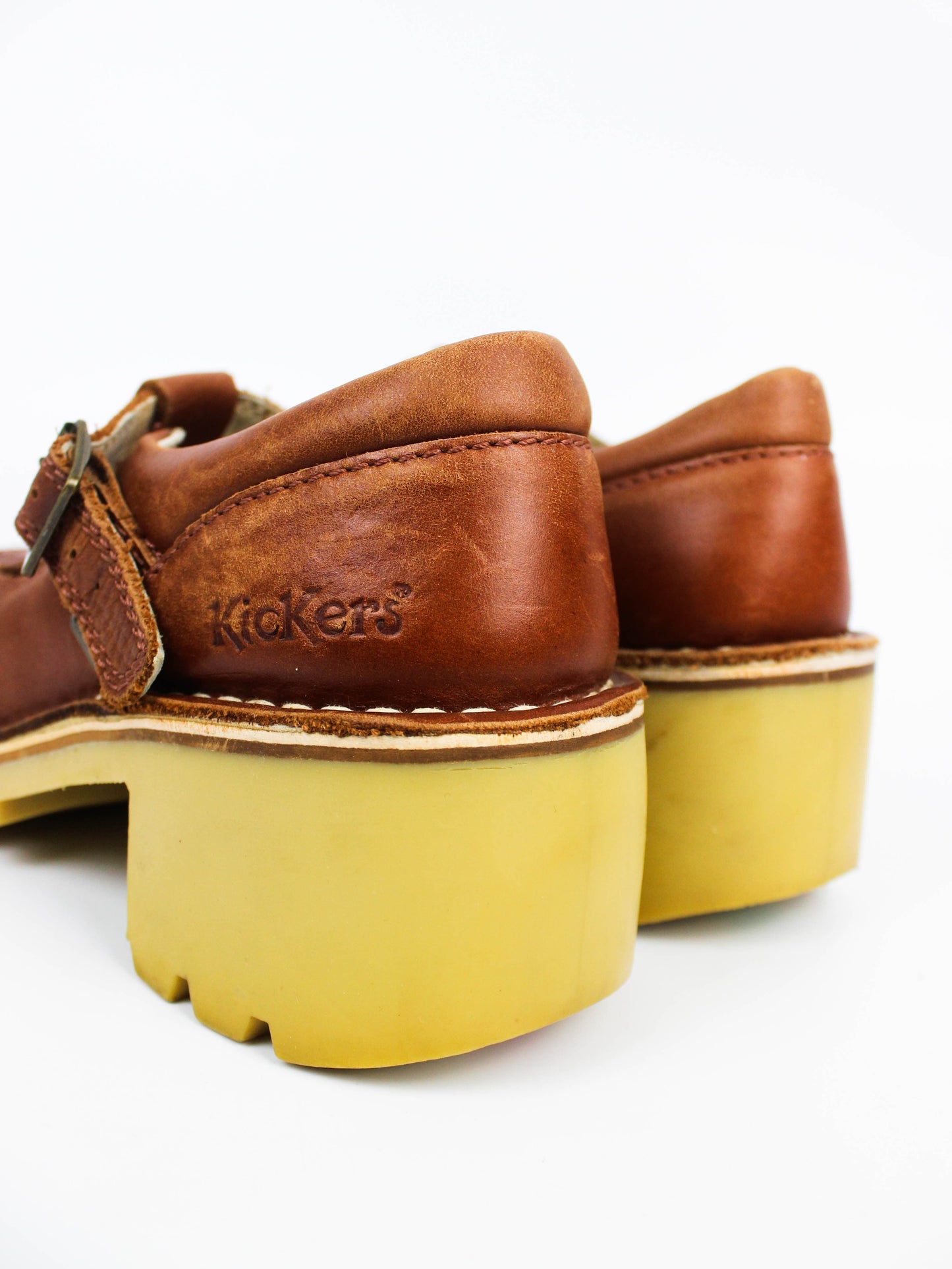 Kickers Brown Leather Mary Jane Platform Shoes