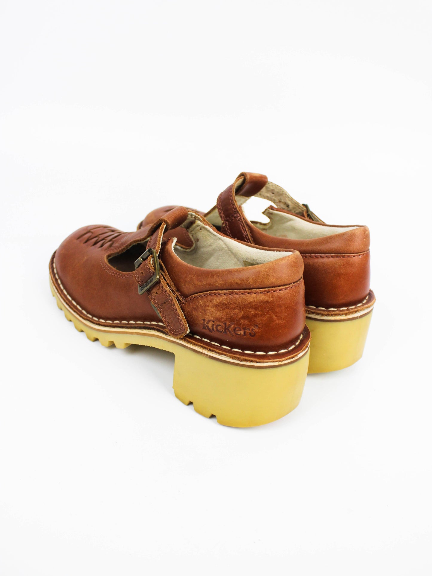 Kickers Brown Leather Mary Jane Platform Shoes