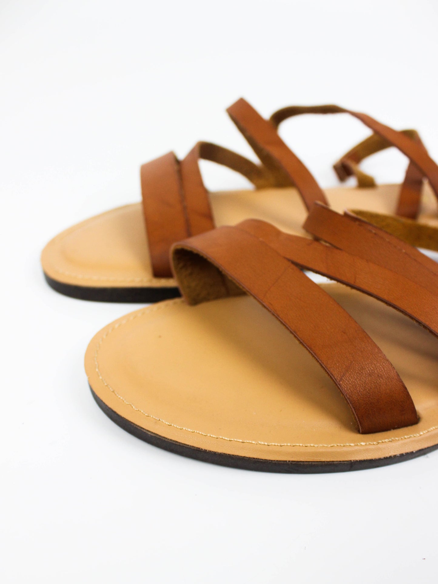 Papaya Leather Flat Sandals