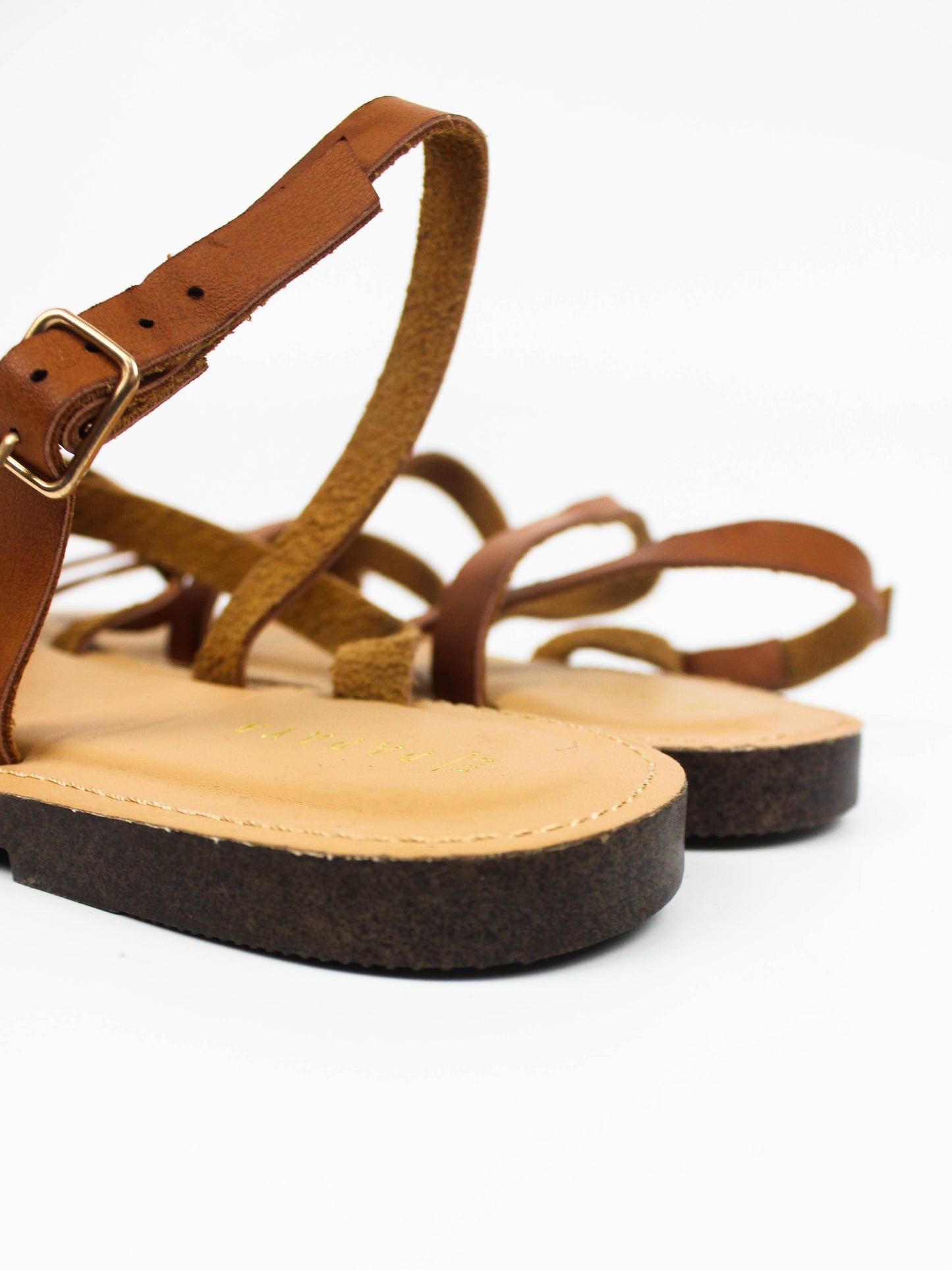 Papaya Leather Flat Sandals