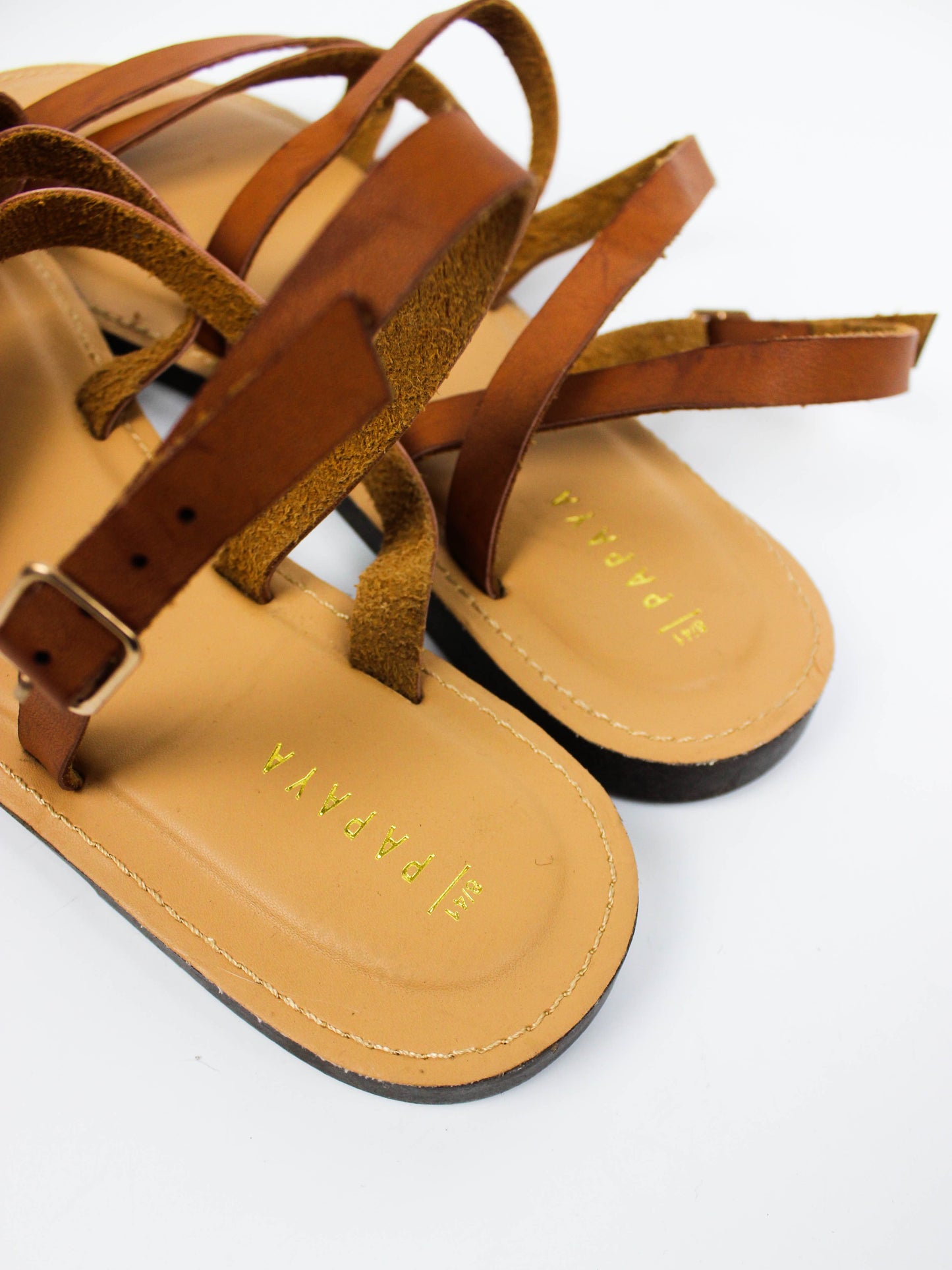 Papaya Leather Flat Sandals