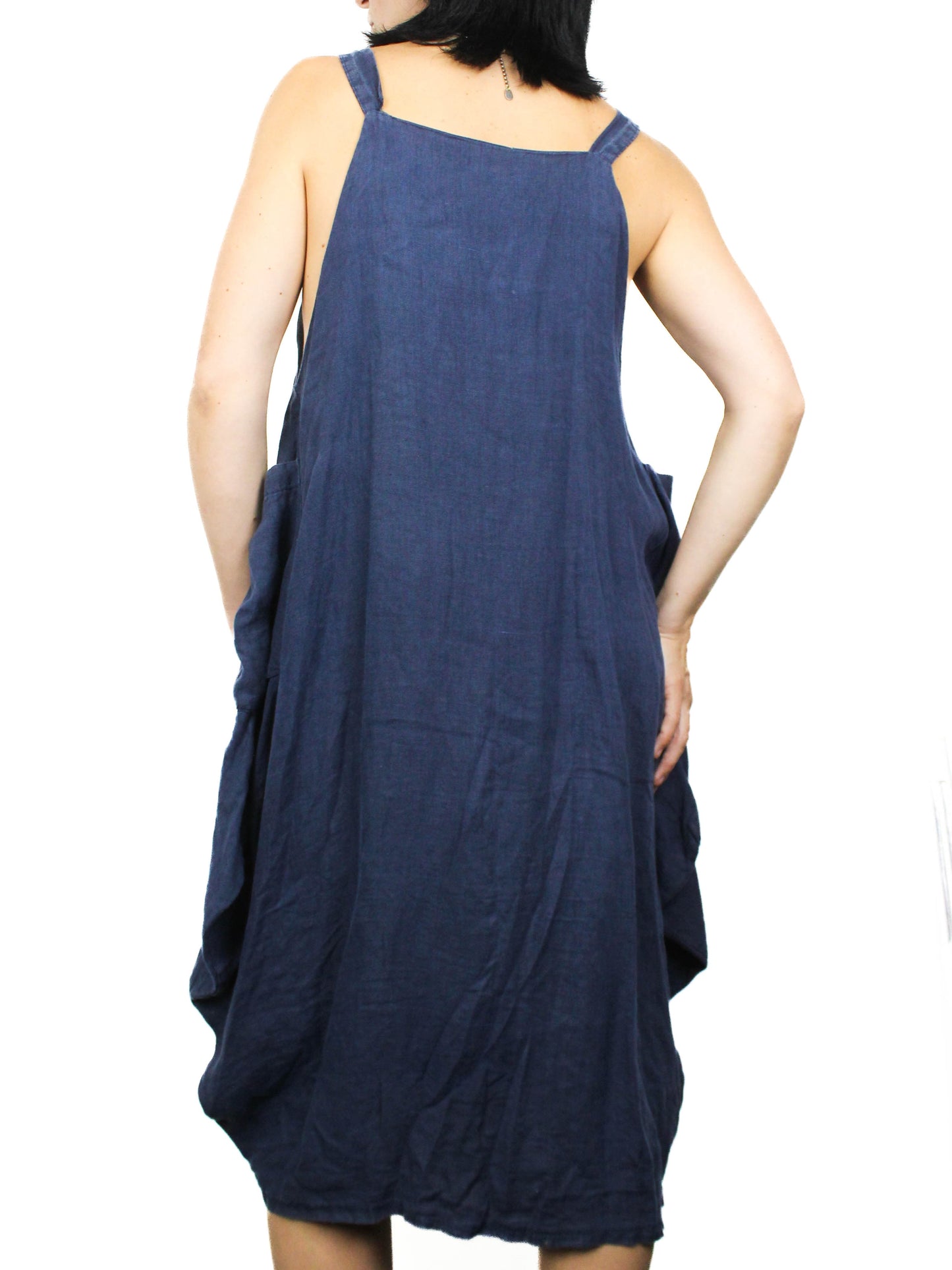Лляний сарафан oversize з великими кишенями