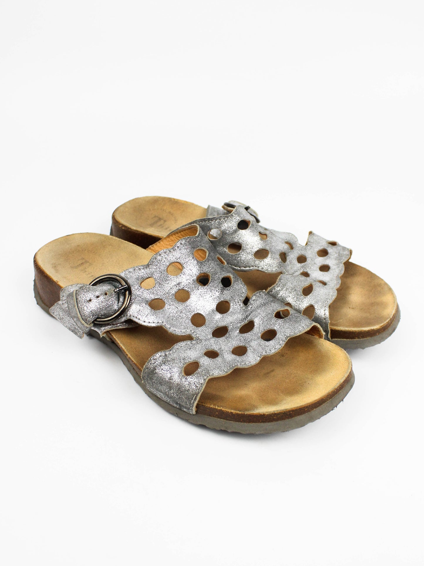 Think! Mizzi Silver Perforated Leather Mules