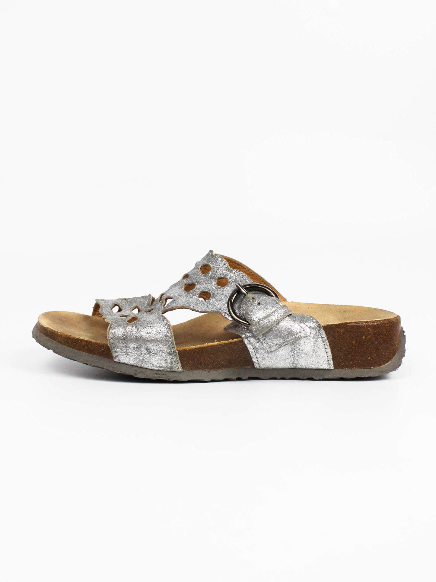 Think! Mizzi Silver Perforated Leather Mules