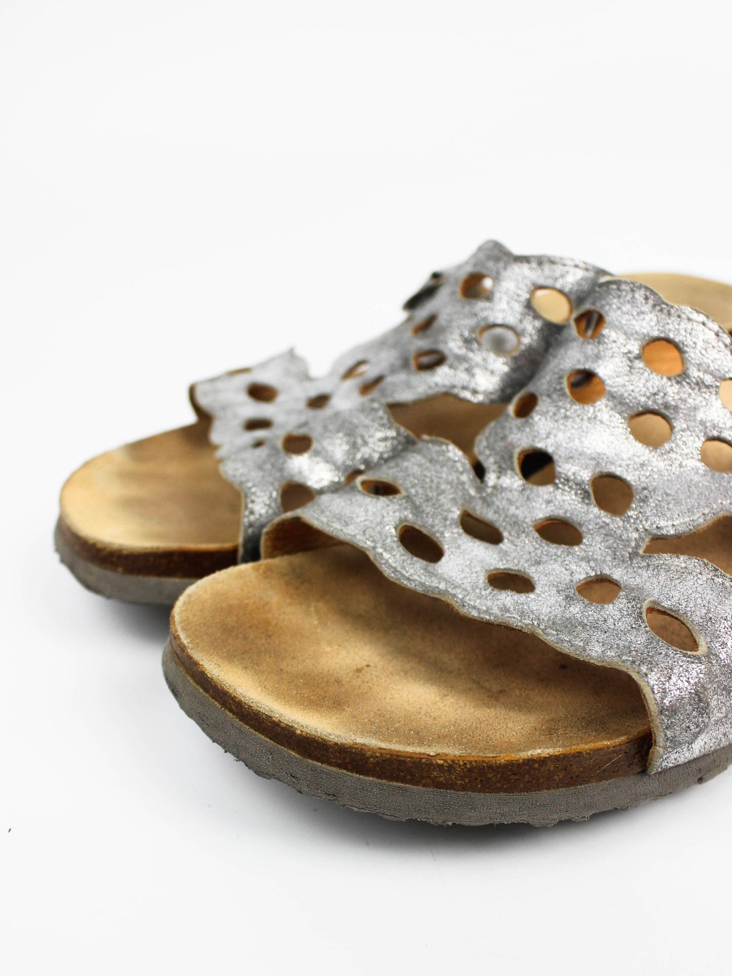 Think! Mizzi Silver Perforated Leather Mules
