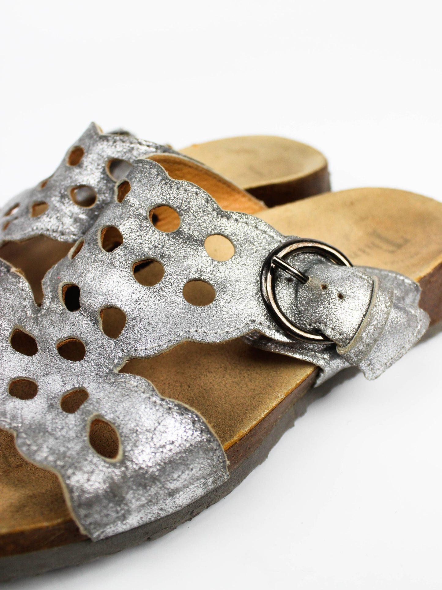 Think! Mizzi Silver Perforated Leather Mules