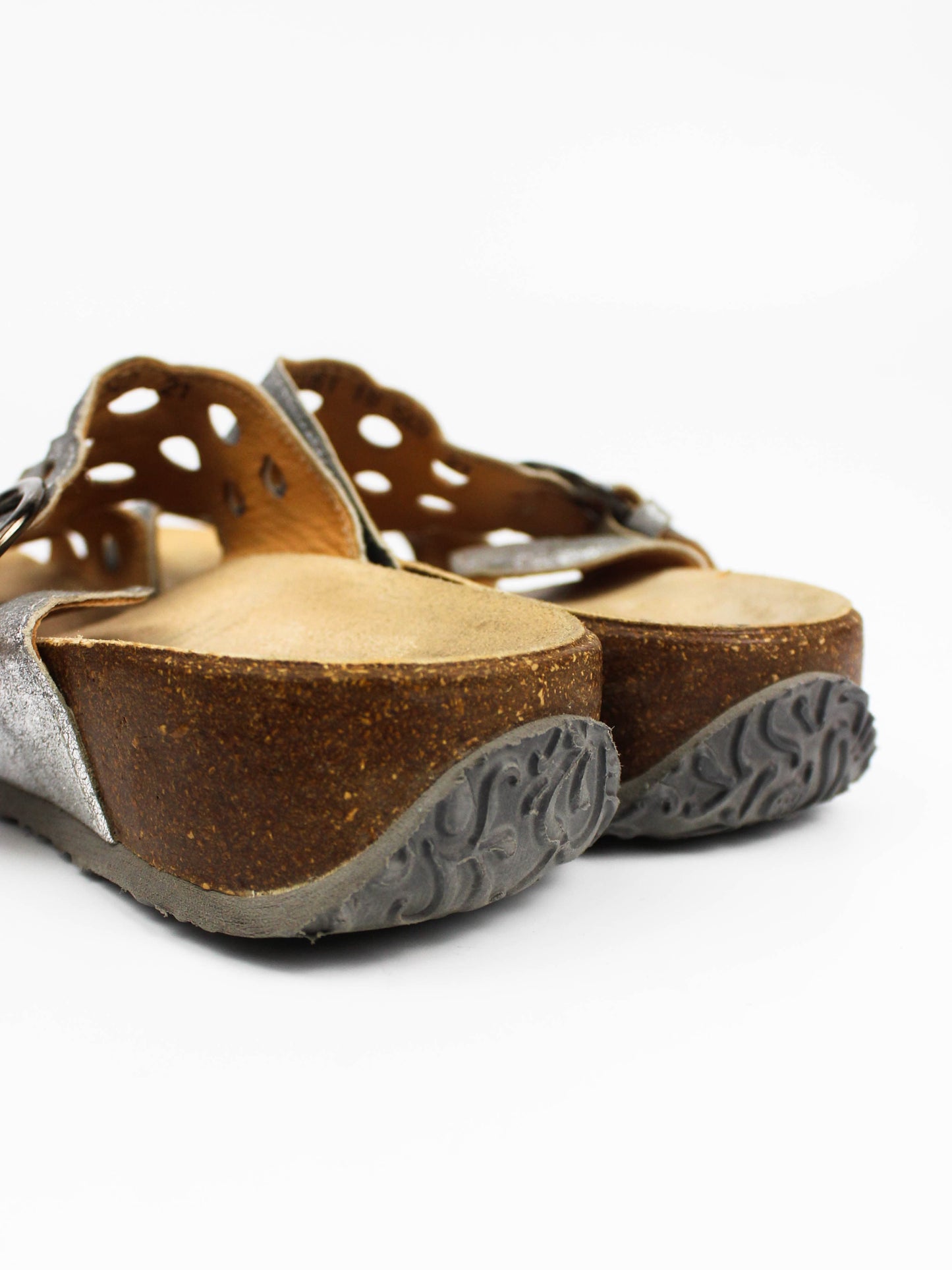 Think! Mizzi Silver Perforated Leather Mules
