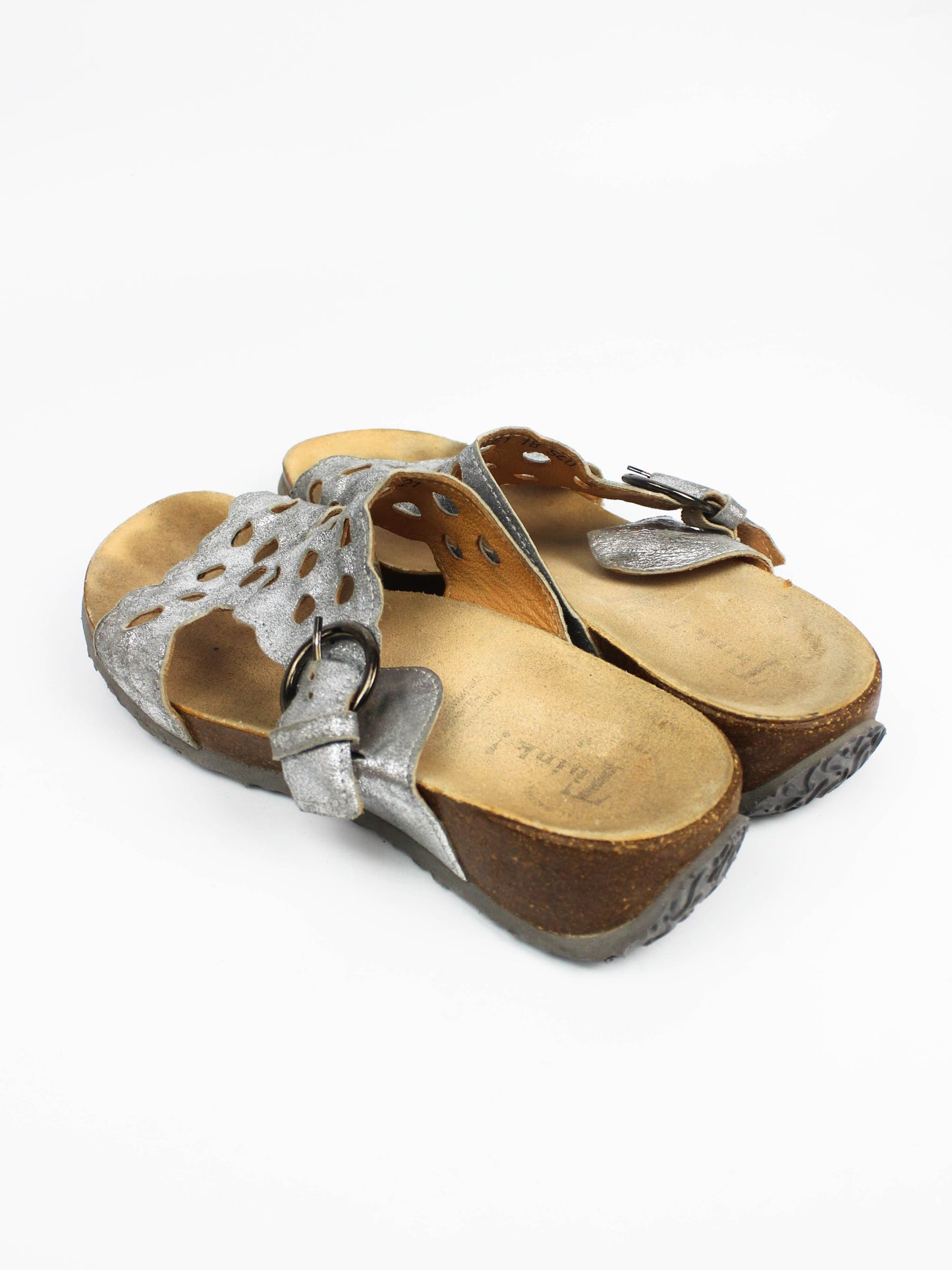 Think! Mizzi Silver Perforated Leather Mules