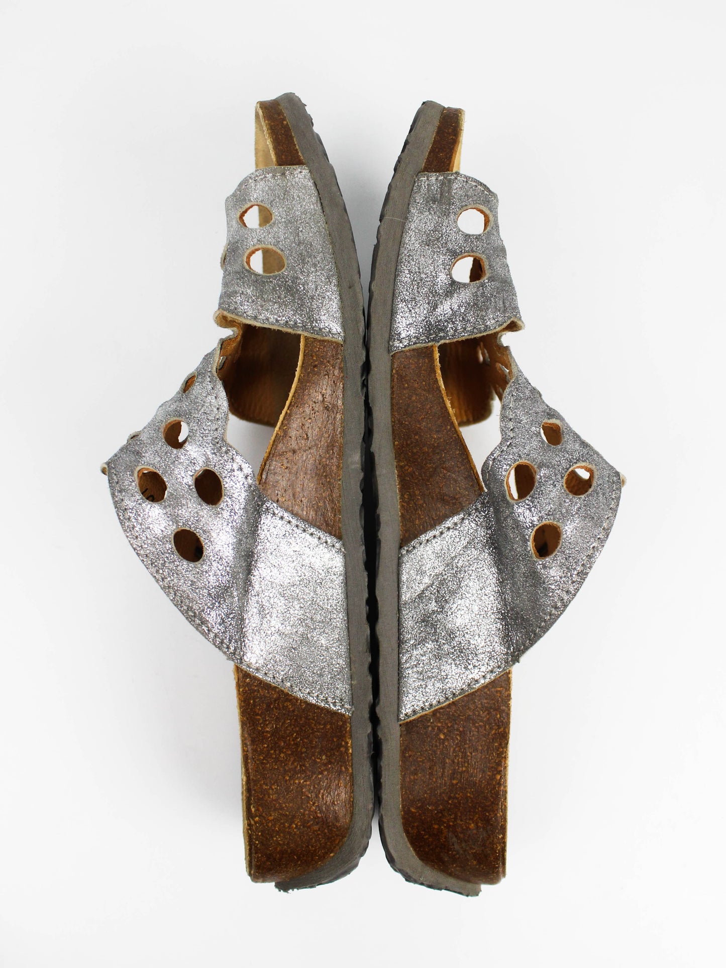 Think! Mizzi Silver Perforated Leather Mules