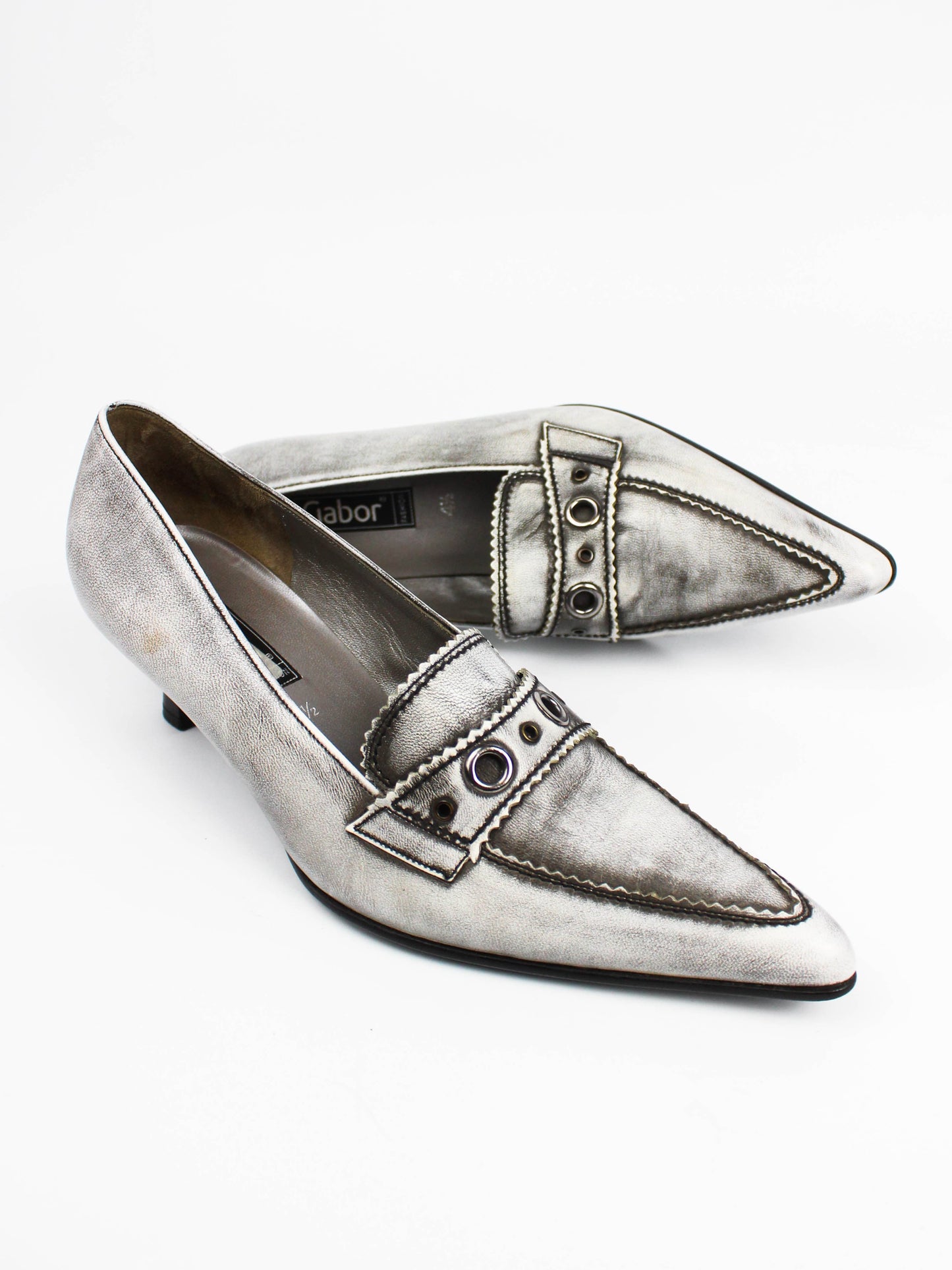 Gabor Metallic Silver Pointed Loafers