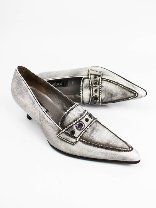 Gabor Metallic Silver Pointed Loafers