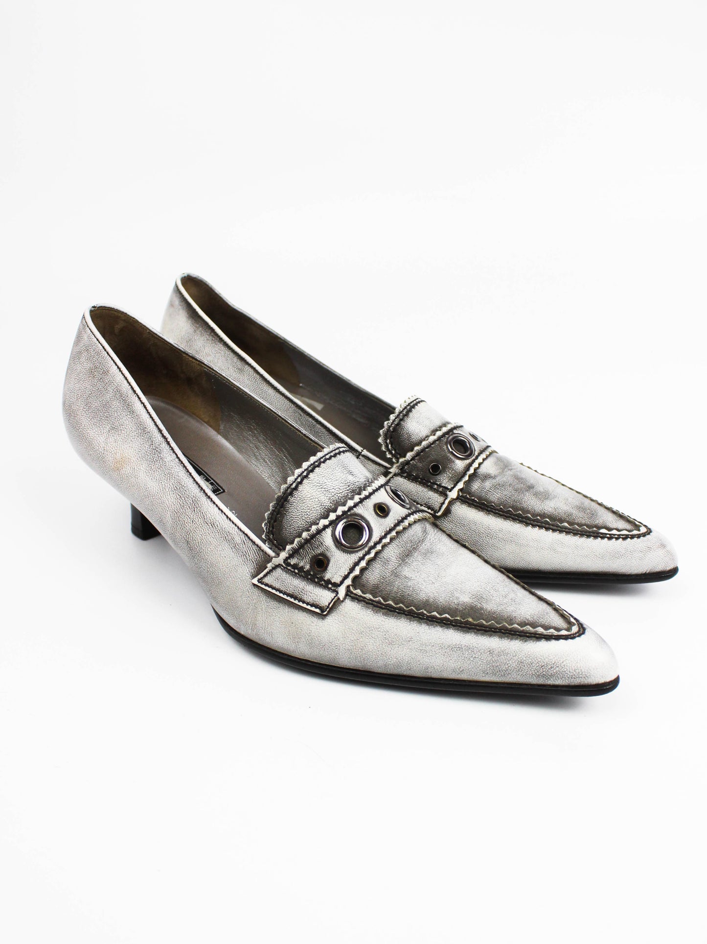 Gabor Metallic Silver Pointed Loafers