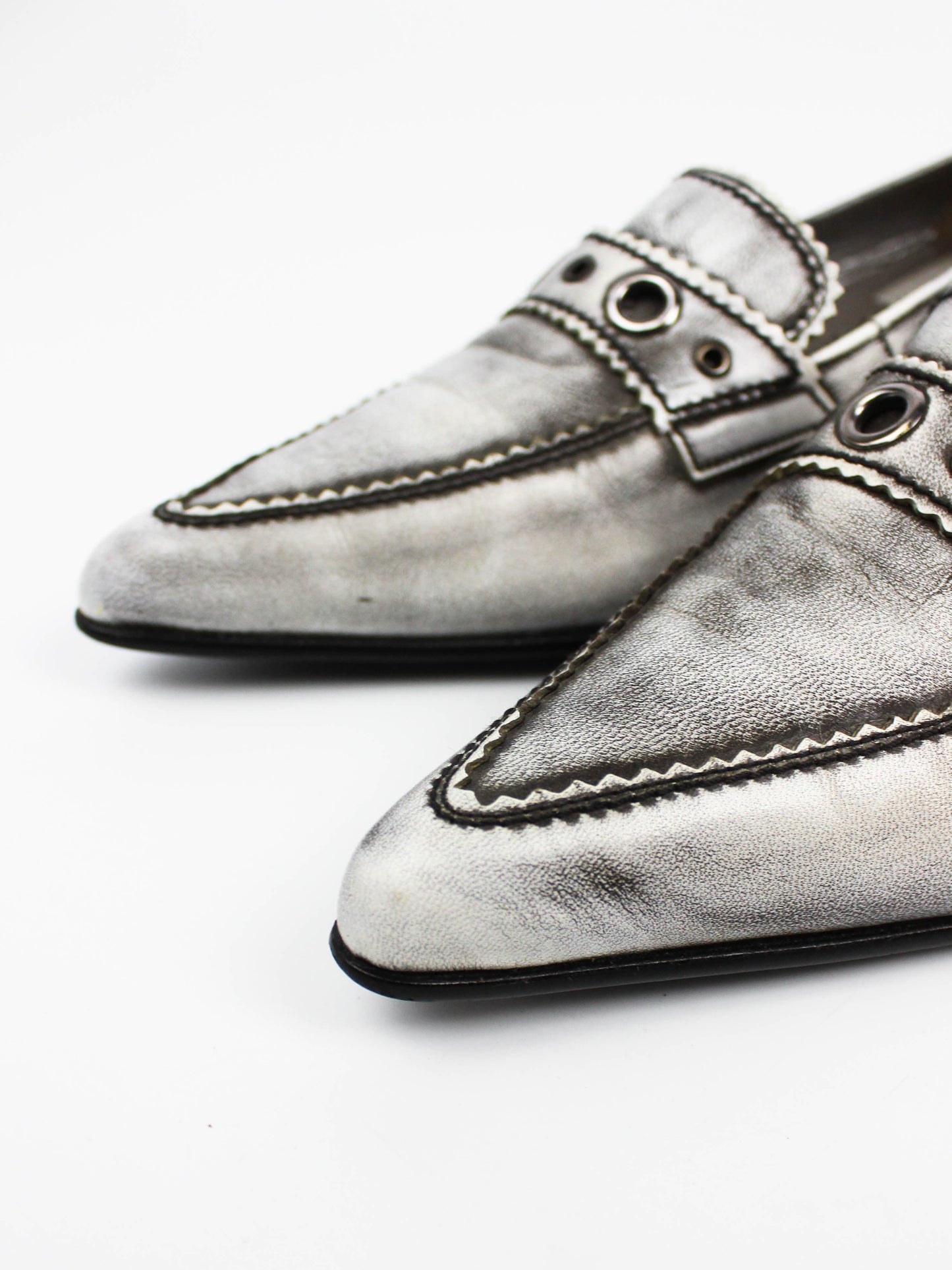 Gabor Metallic Silver Pointed Loafers