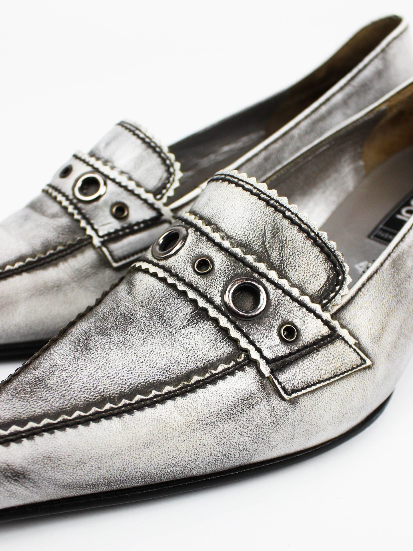 Gabor Metallic Silver Pointed Loafers