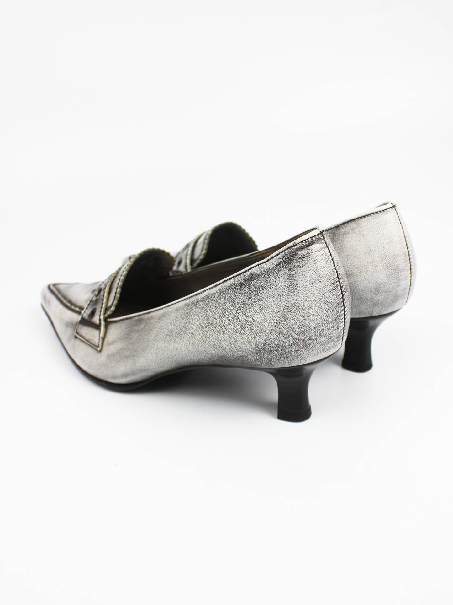 Gabor Metallic Silver Pointed Loafers