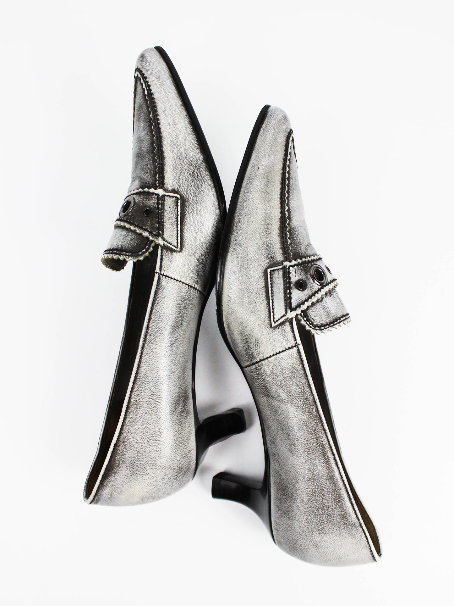 Gabor Metallic Silver Pointed Loafers