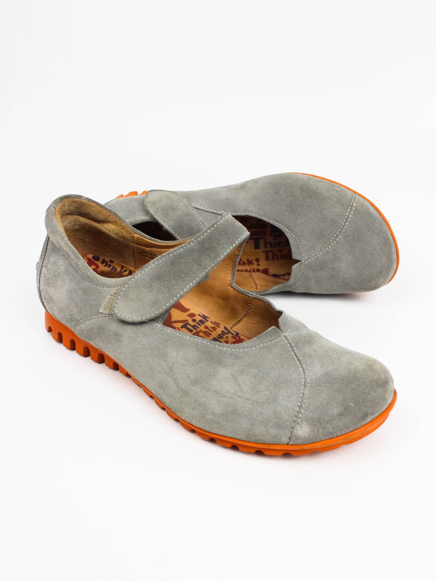 Think! Stone Grey Suede Mary Jane Flats