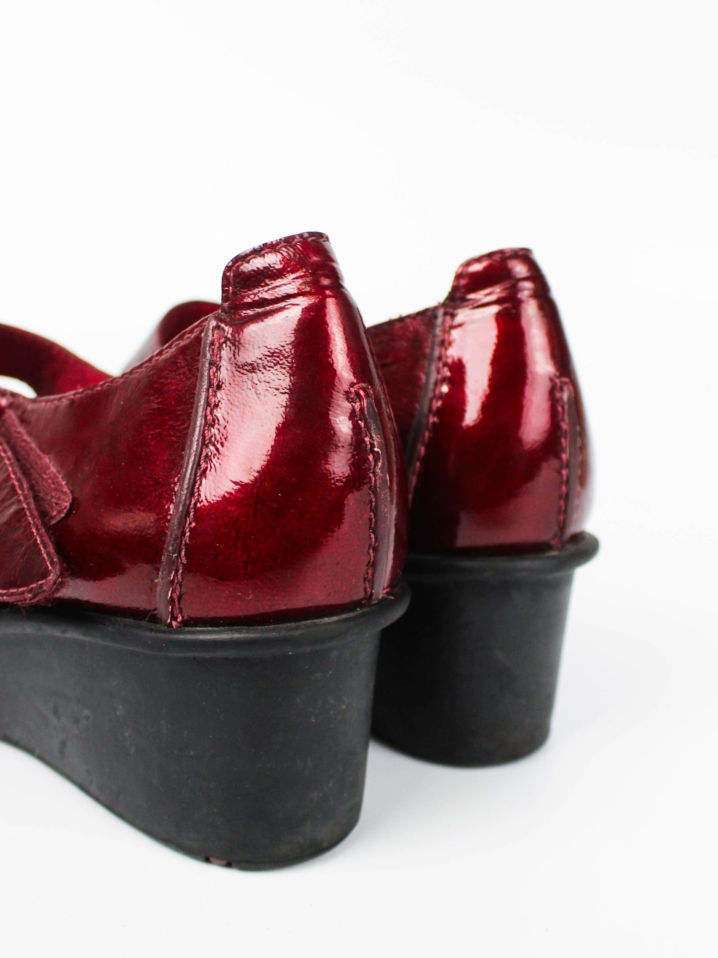 Vintage Clarks Burgundy Patent Mary Jane Wedges