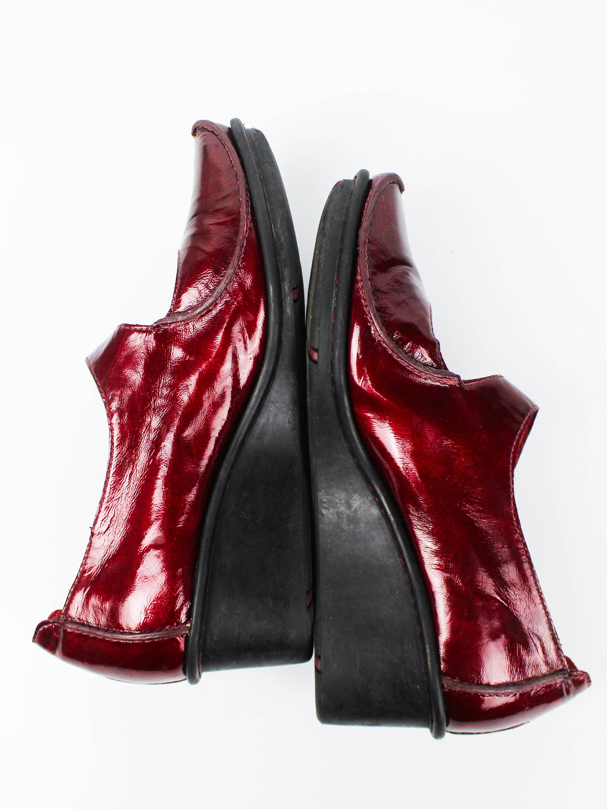 Vintage Clarks Burgundy Patent Mary Jane Wedges