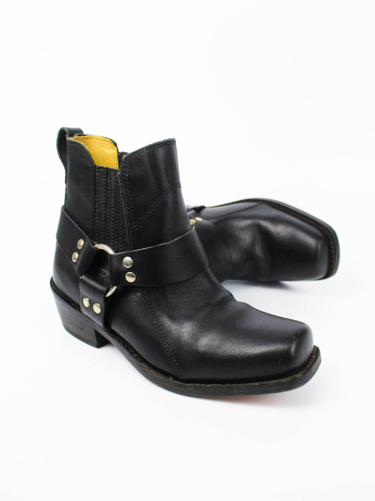 Mister Minit Black Leather Harness Ankle Boots