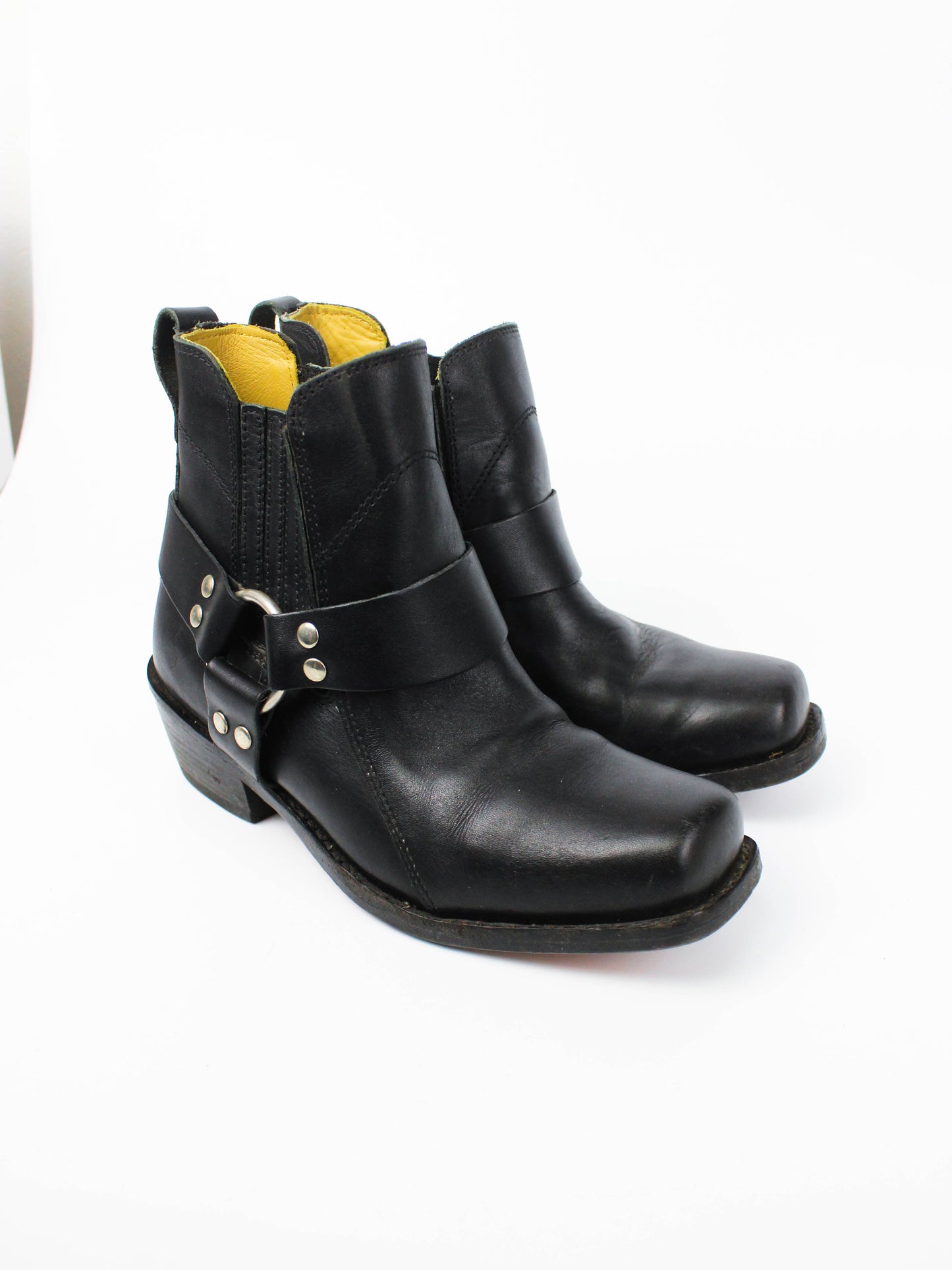 Mister Minit Black Leather Harness Ankle Boots