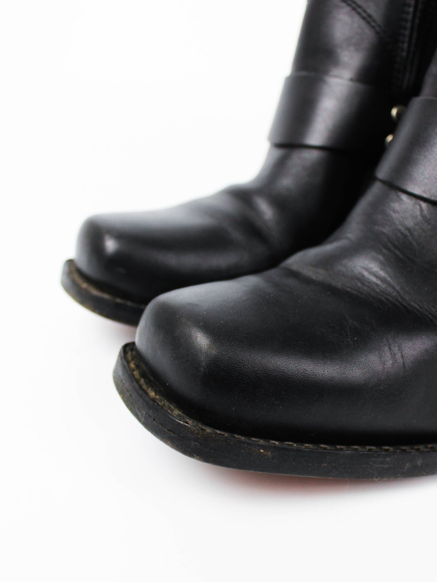 Mister Minit Black Leather Harness Ankle Boots