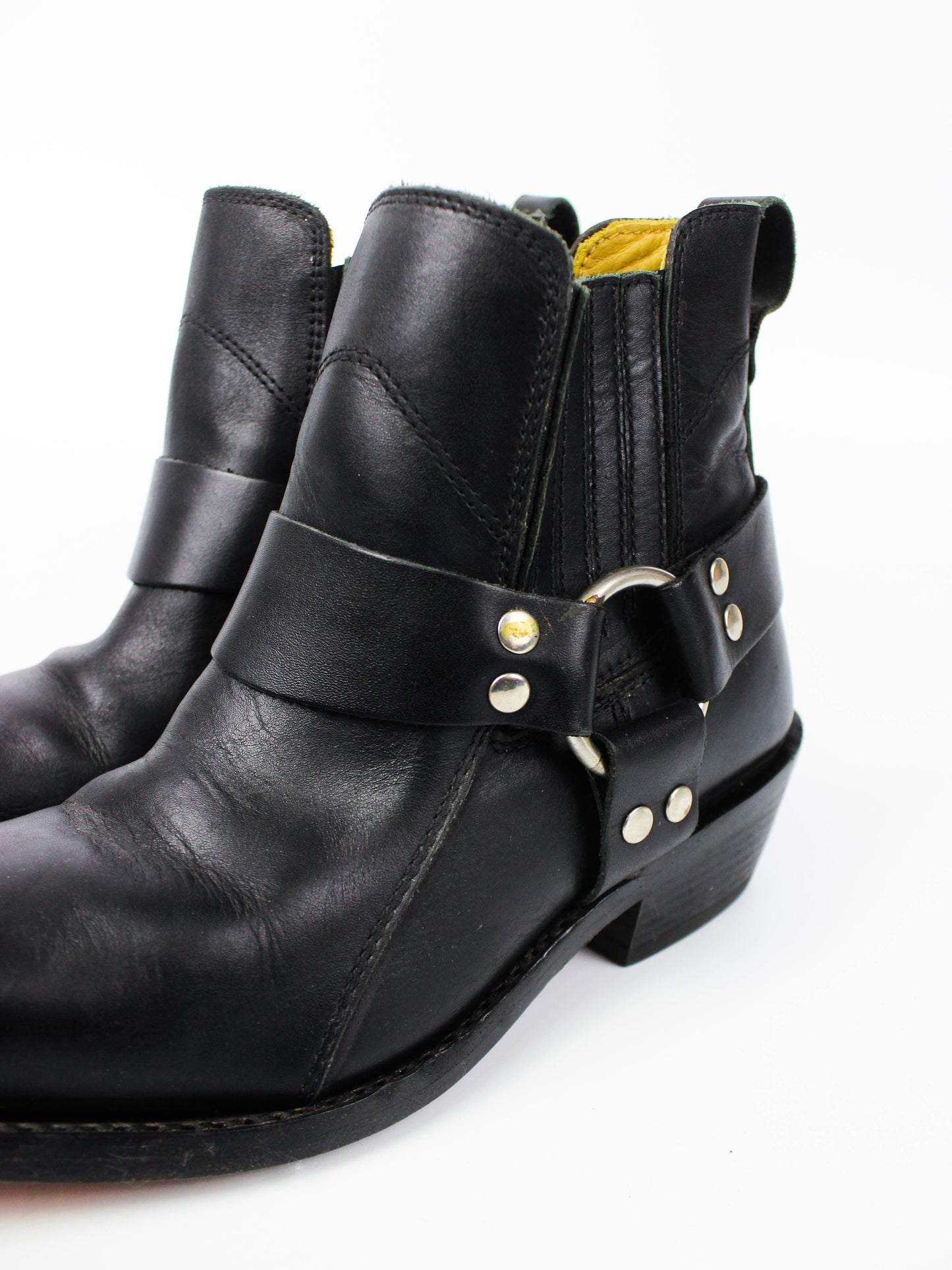 Mister Minit Black Leather Harness Ankle Boots