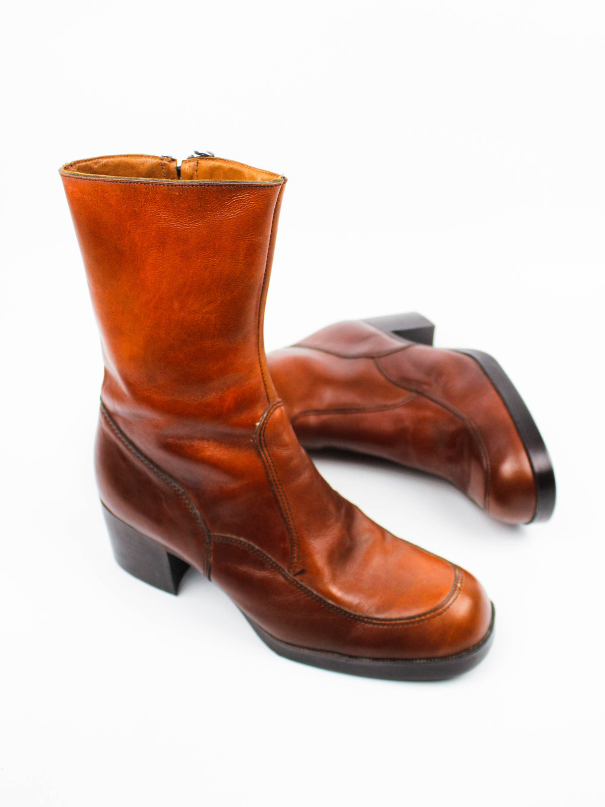 Vintage Brown Leather Square-Toe Boots