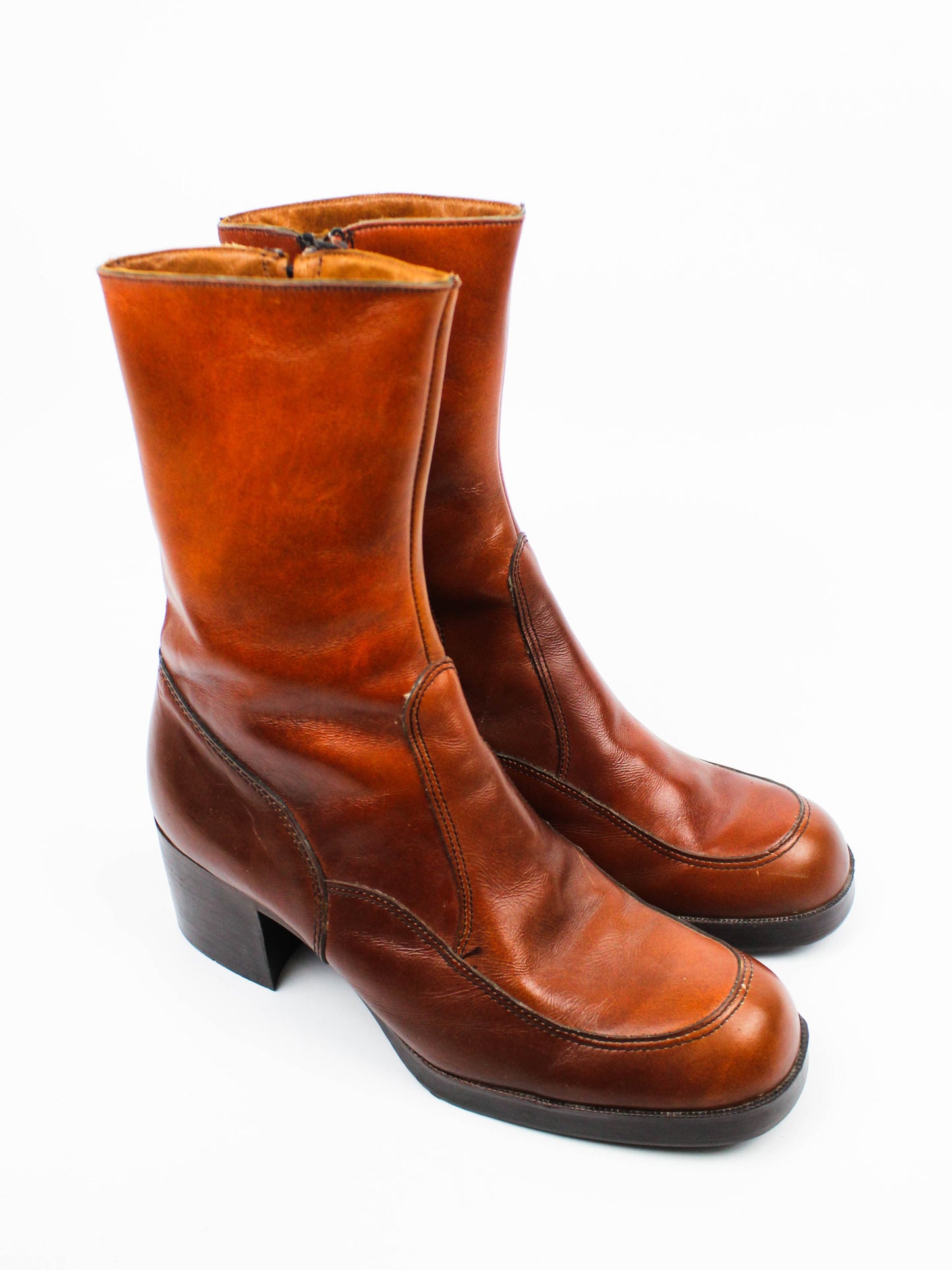 Vintage Brown Leather Square-Toe Boots