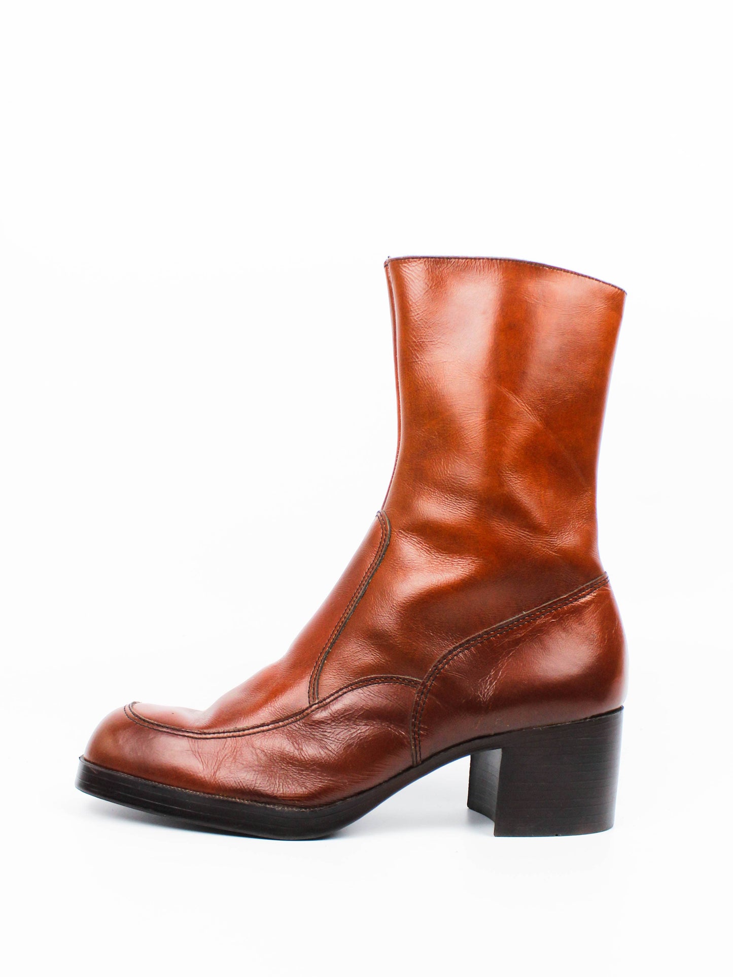 Vintage Brown Leather Square-Toe Boots