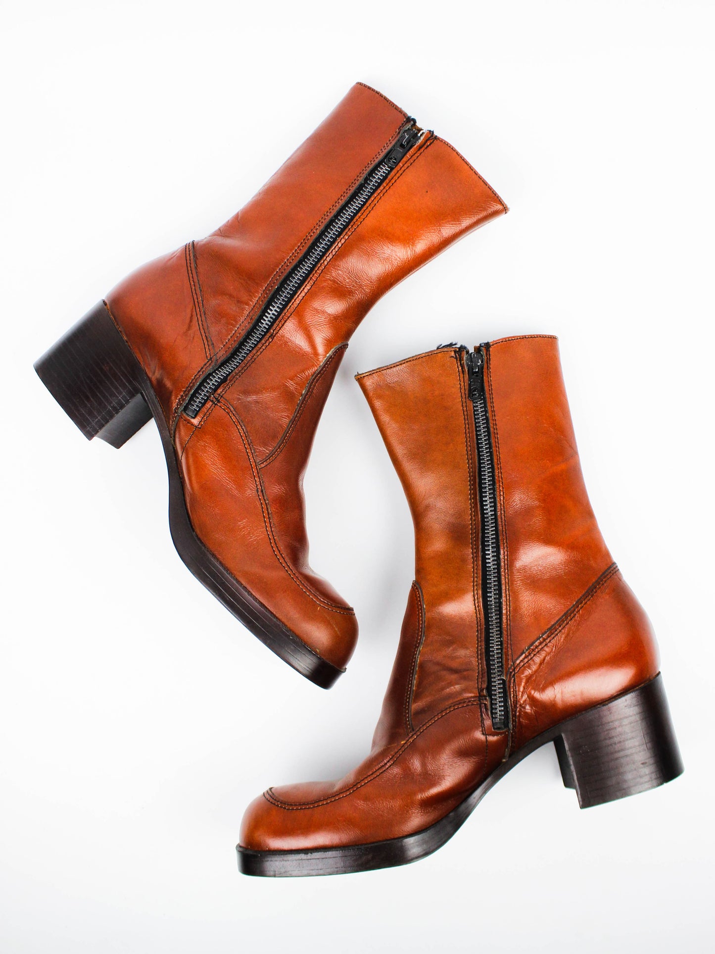 Vintage Brown Leather Square-Toe Boots