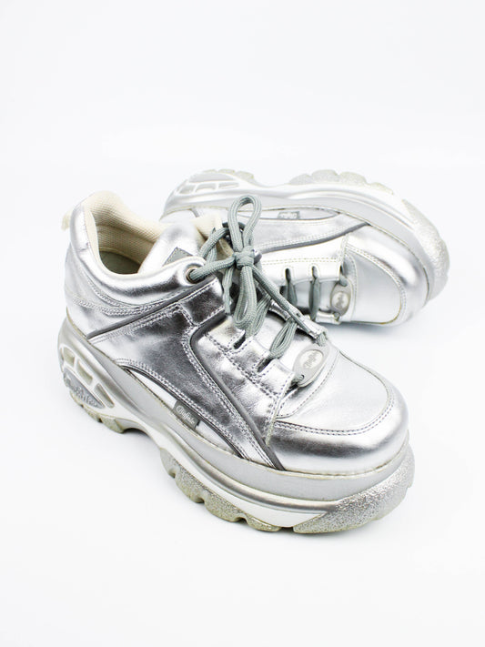 Buffalo Silver Metallic Leather Sneakers
