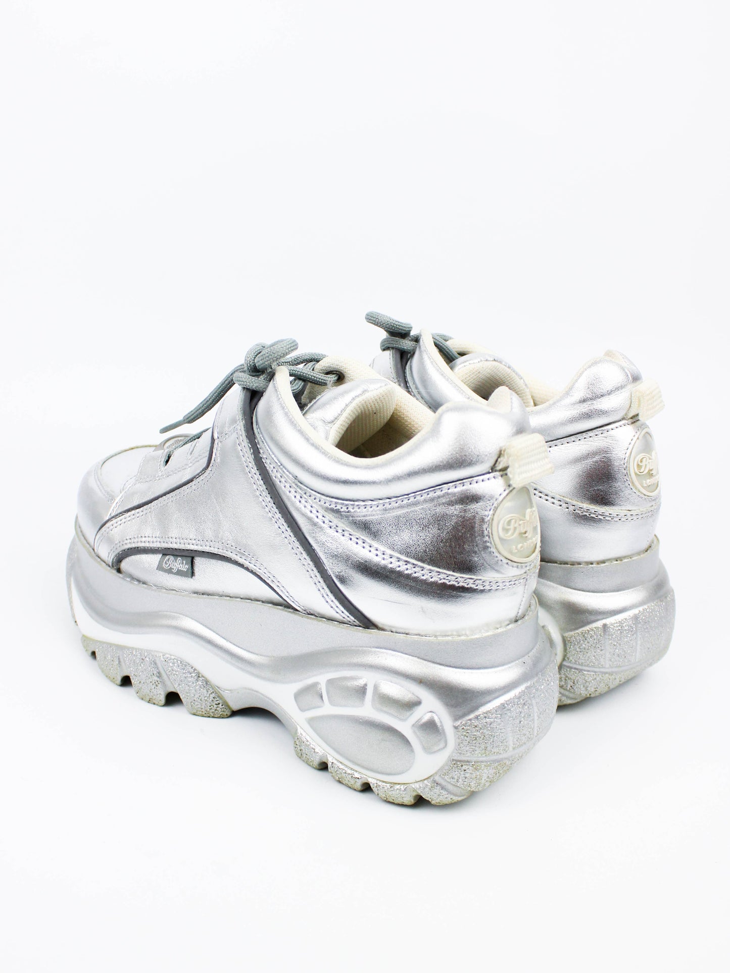 Buffalo Silver Metallic Leather Sneakers