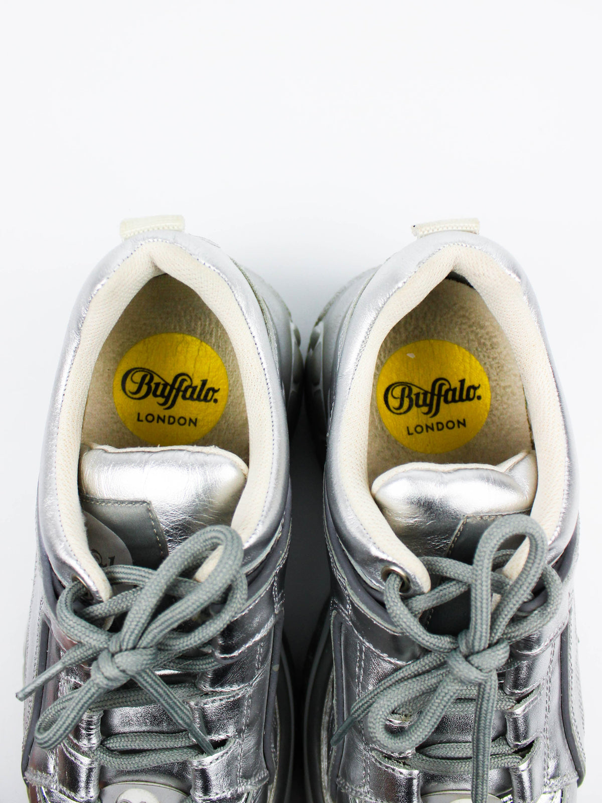 Buffalo Silver Metallic Leather Sneakers