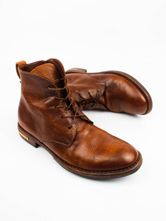 Moma Brown Leather Lace-Up Ankle Boots