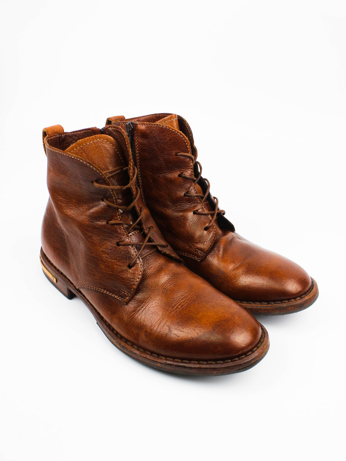 Moma Brown Leather Lace-Up Ankle Boots