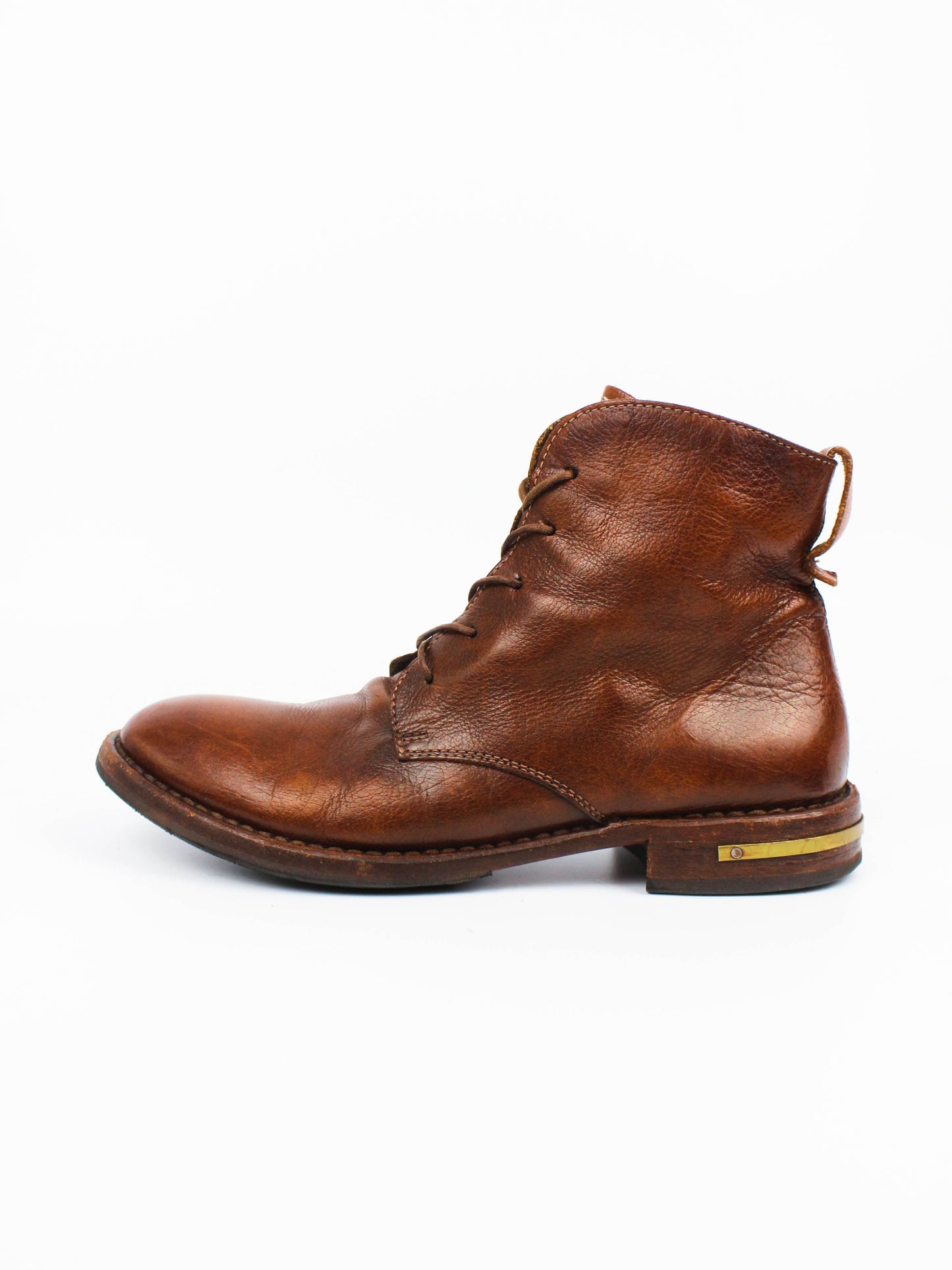 Moma Brown Leather Lace-Up Ankle Boots