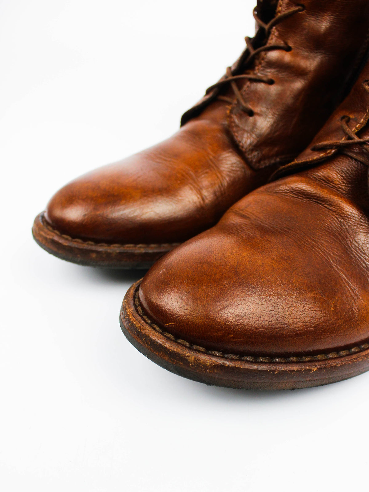 Moma Brown Leather Lace-Up Ankle Boots