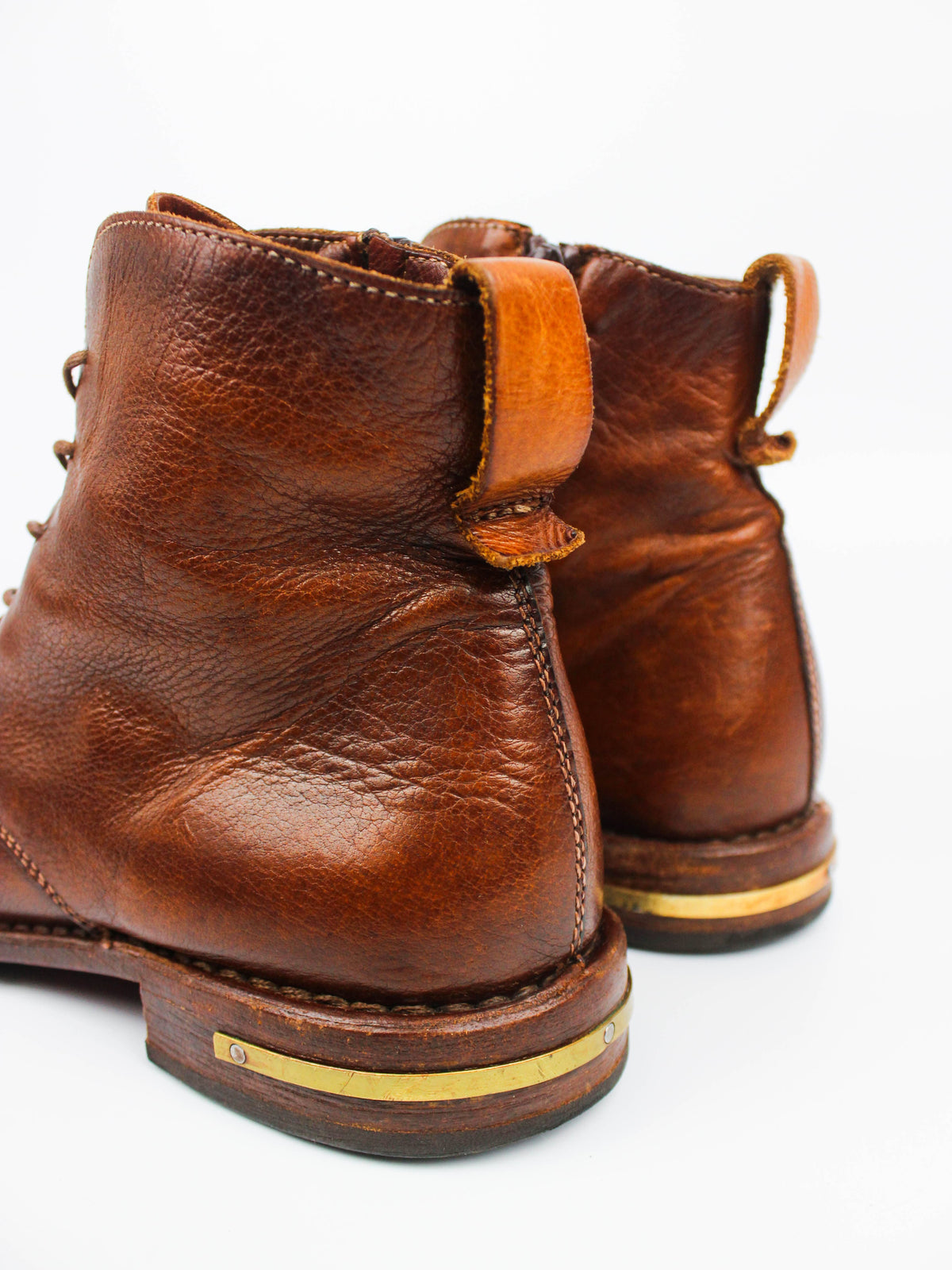 Moma Brown Leather Lace-Up Ankle Boots