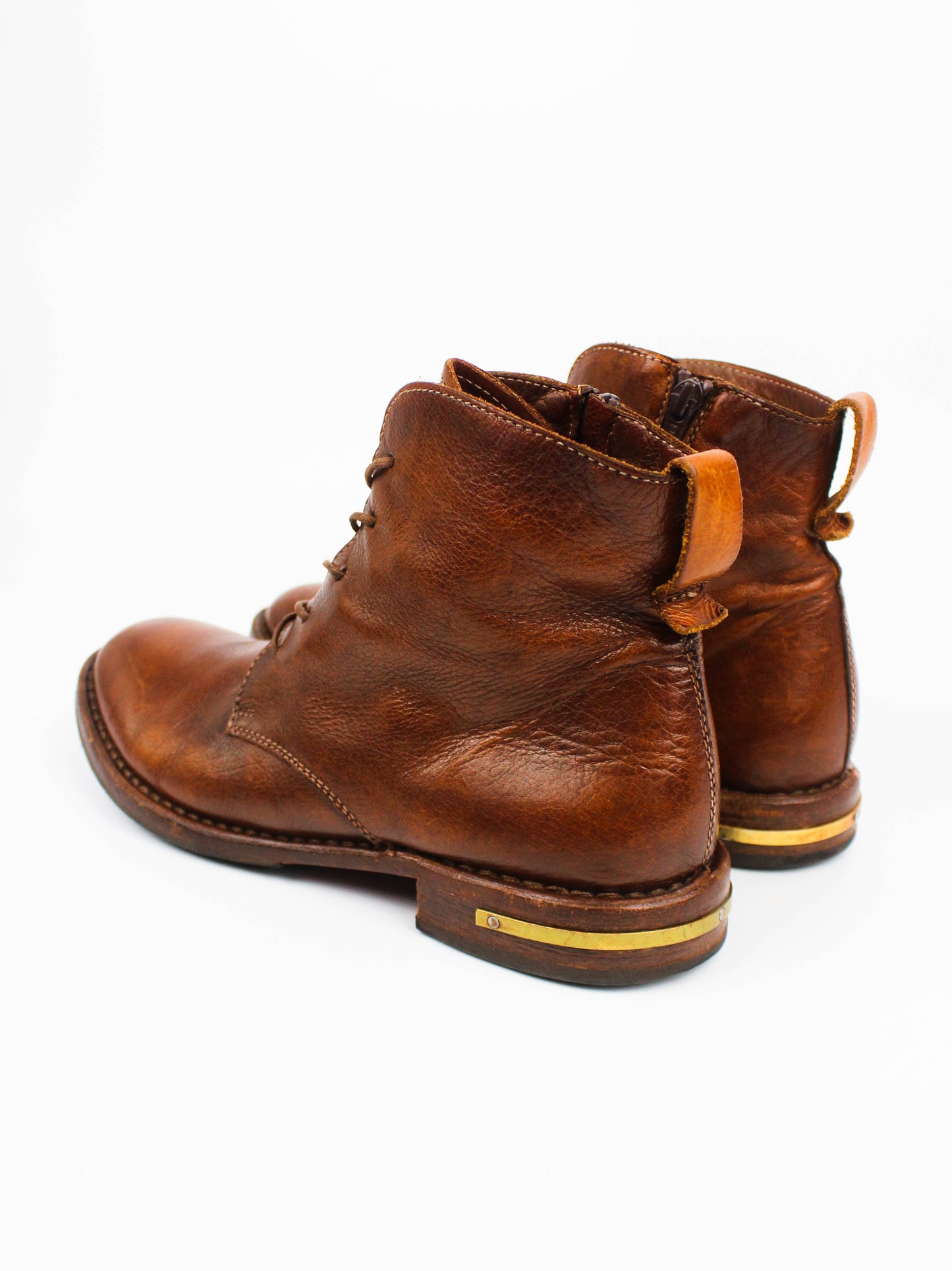 Moma Brown Leather Lace-Up Ankle Boots