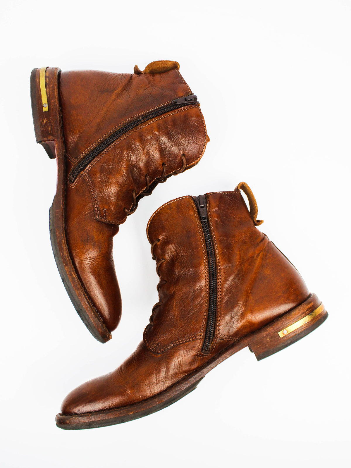 Moma Brown Leather Lace-Up Ankle Boots