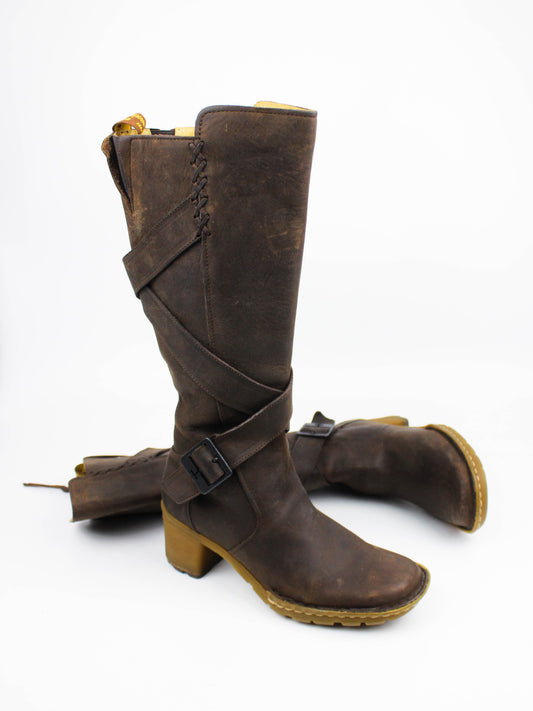 Dr. Martens 11447 Brown Leather Tall Wrap Boots