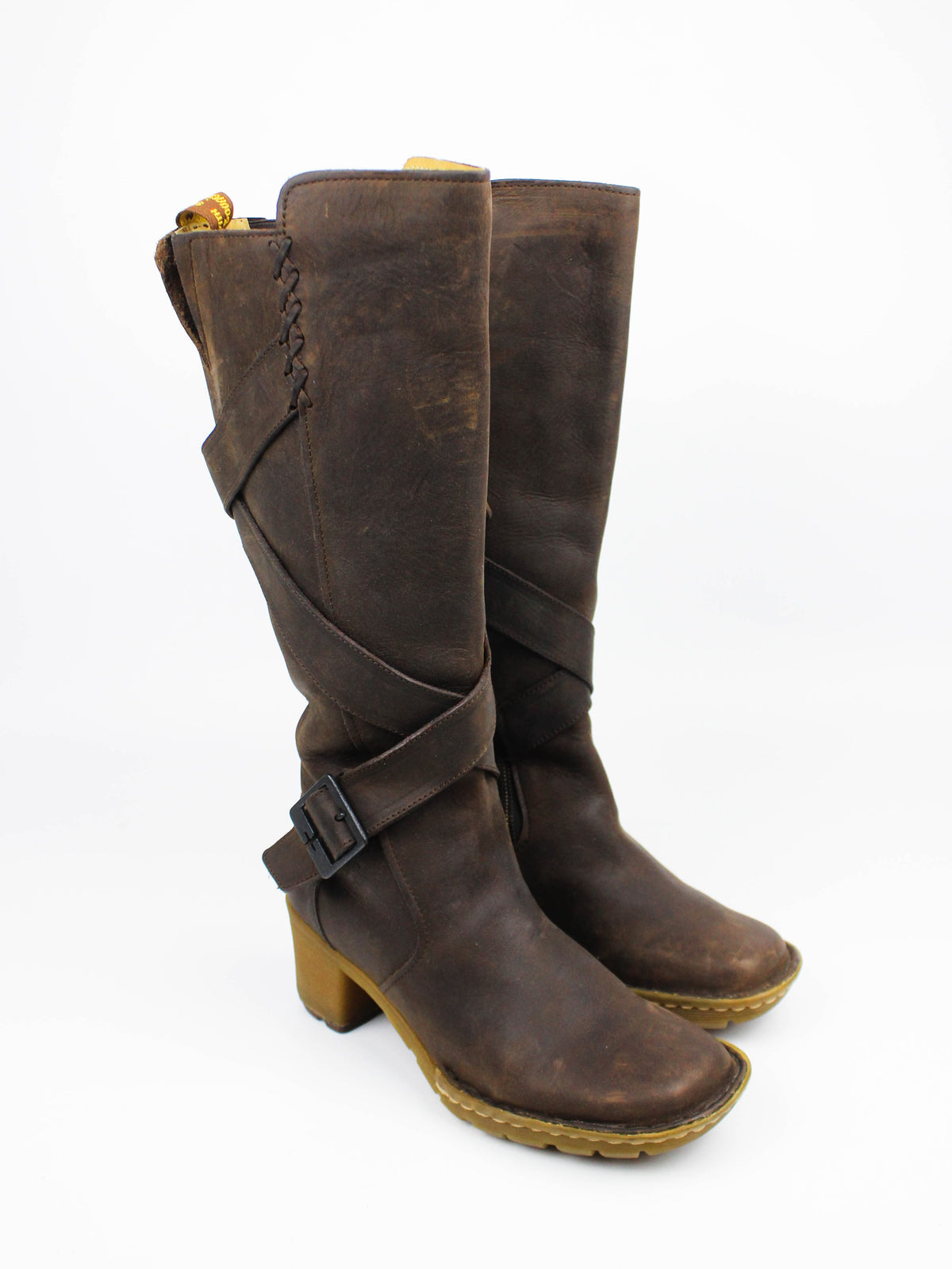 Dr. Martens 11447 Brown Leather Tall Wrap Boots