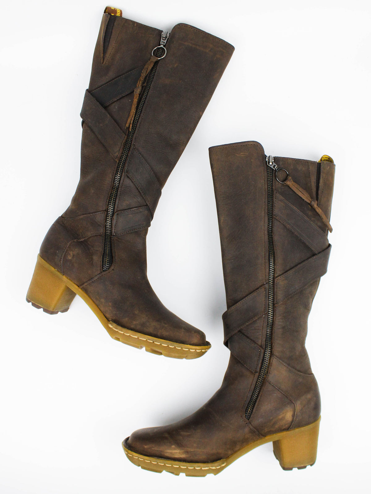 Dr. Martens 11447 Brown Leather Tall Wrap Boots
