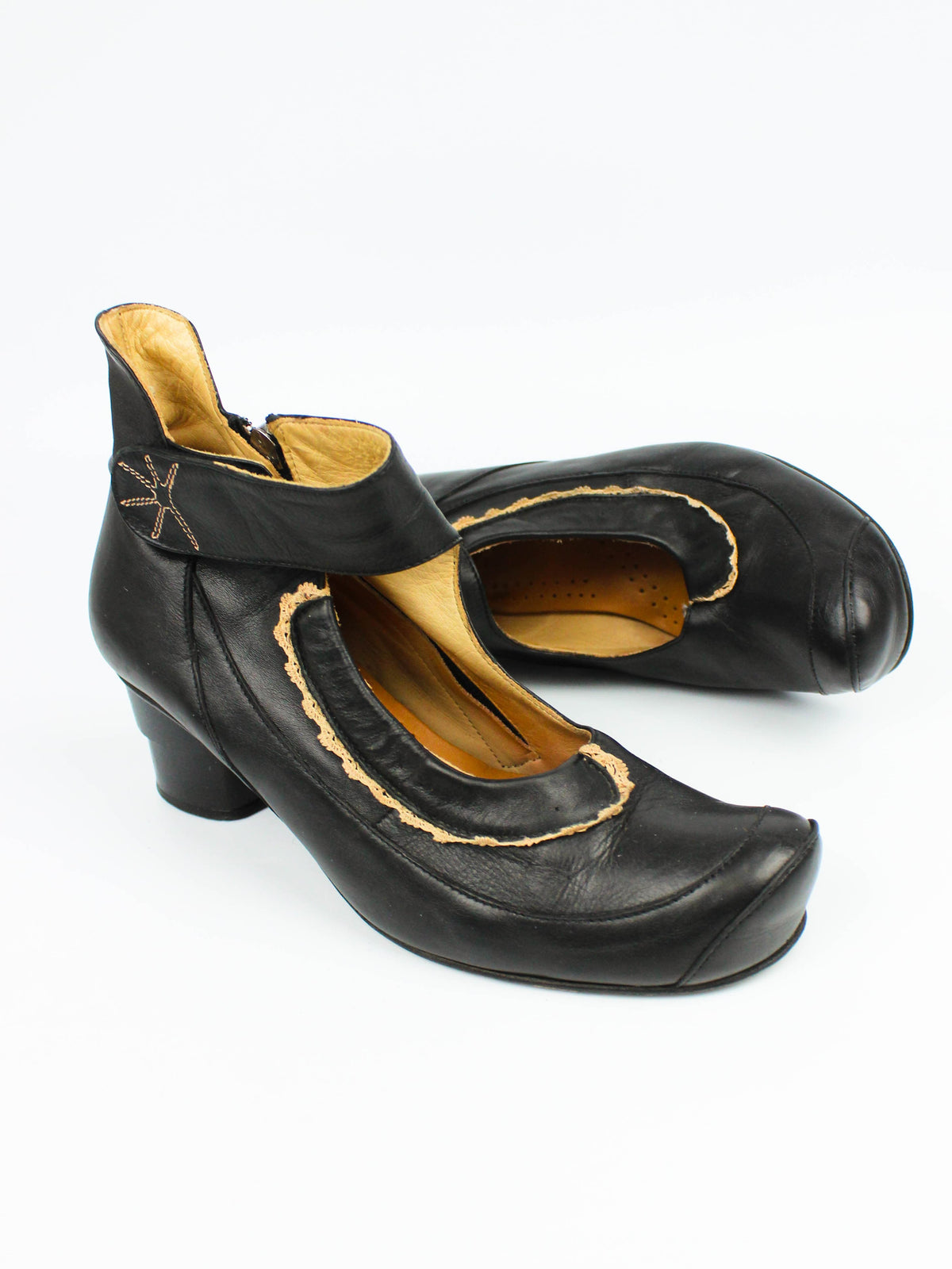 Black Leather Mary Jane Heels