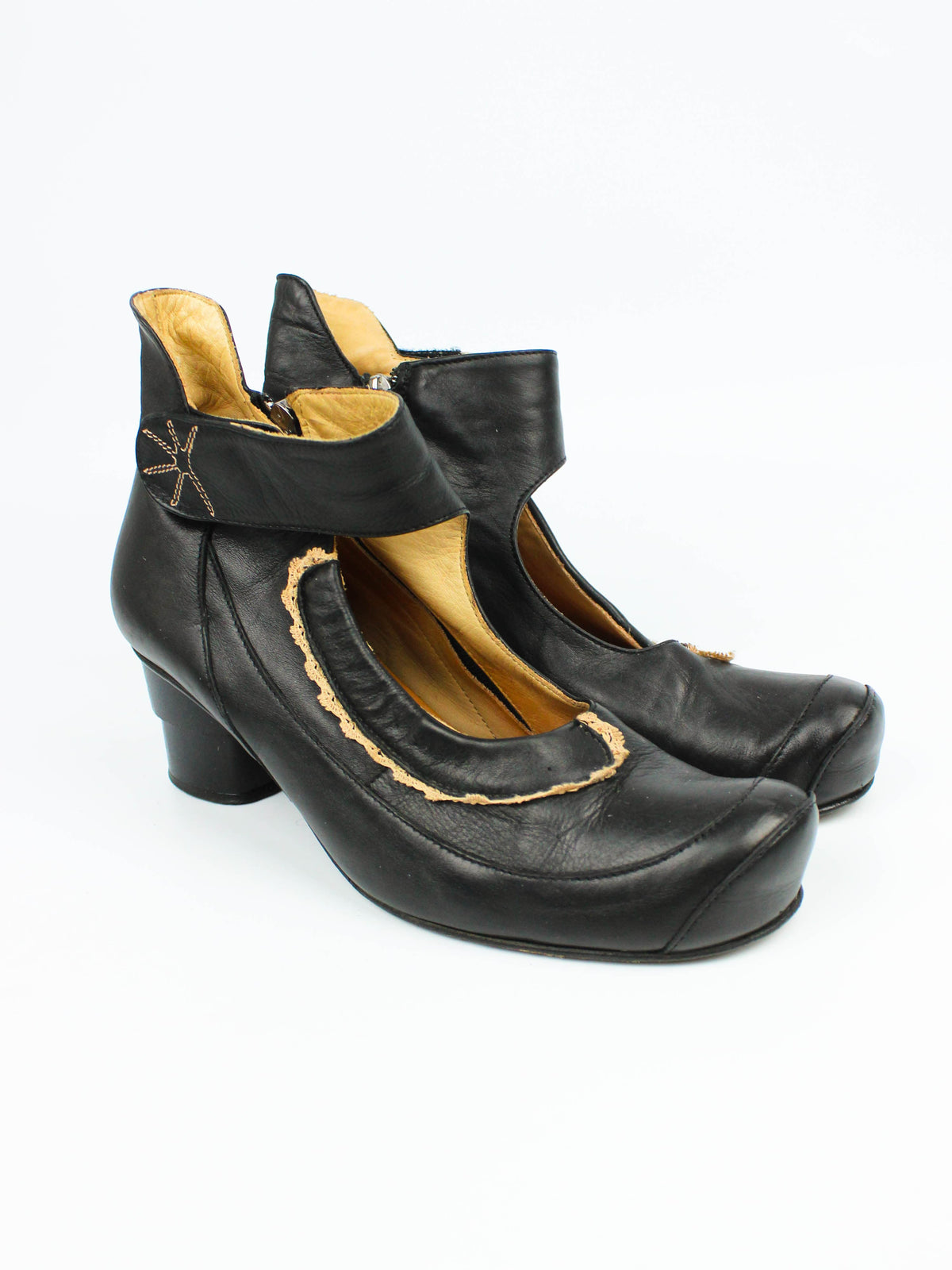 Black Leather Mary Jane Heels