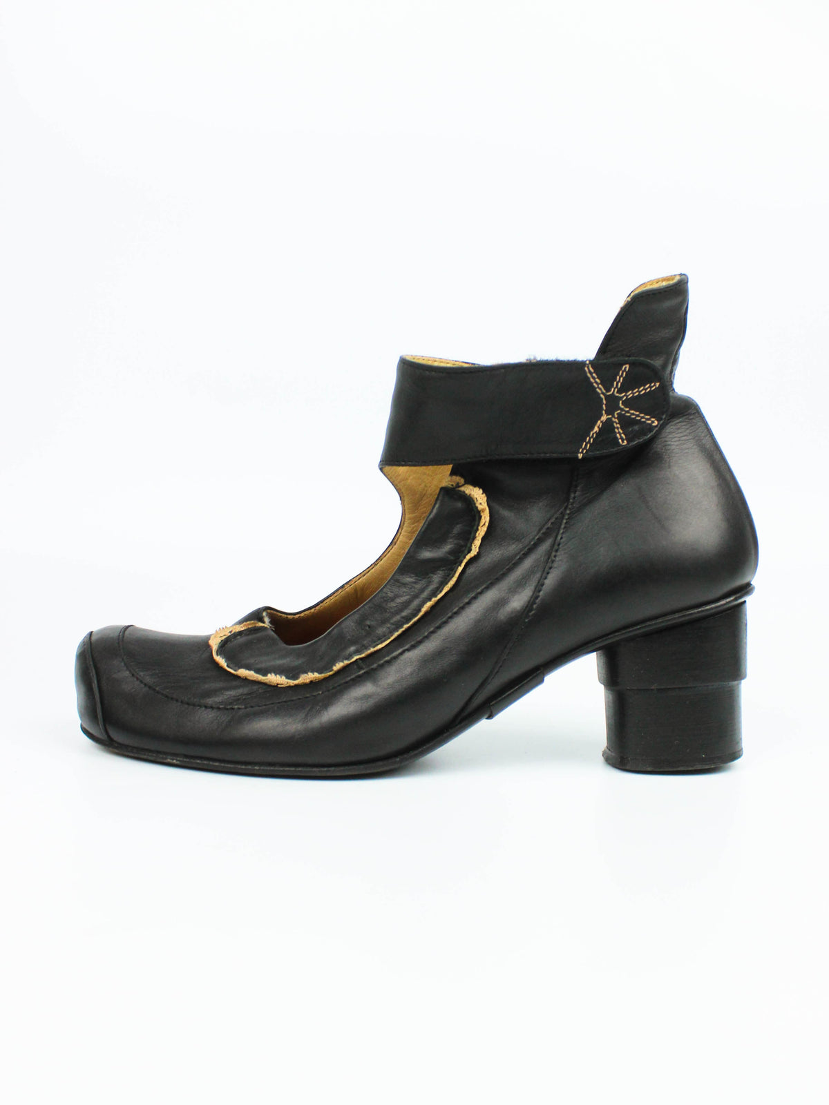 Black Leather Mary Jane Heels