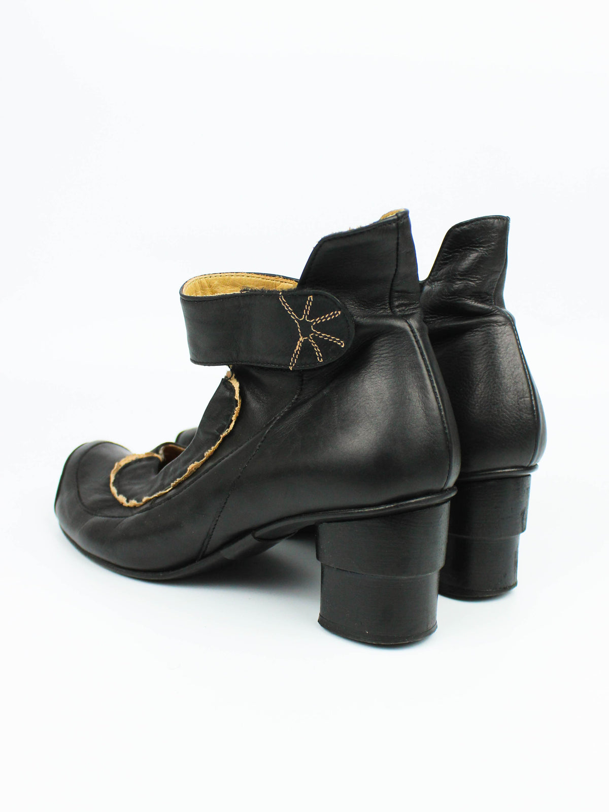 Black Leather Mary Jane Heels
