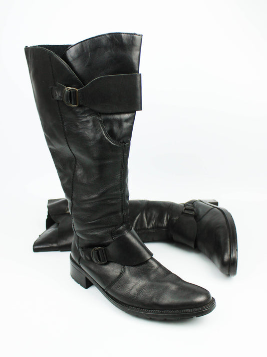 Black Leather Harness Boots