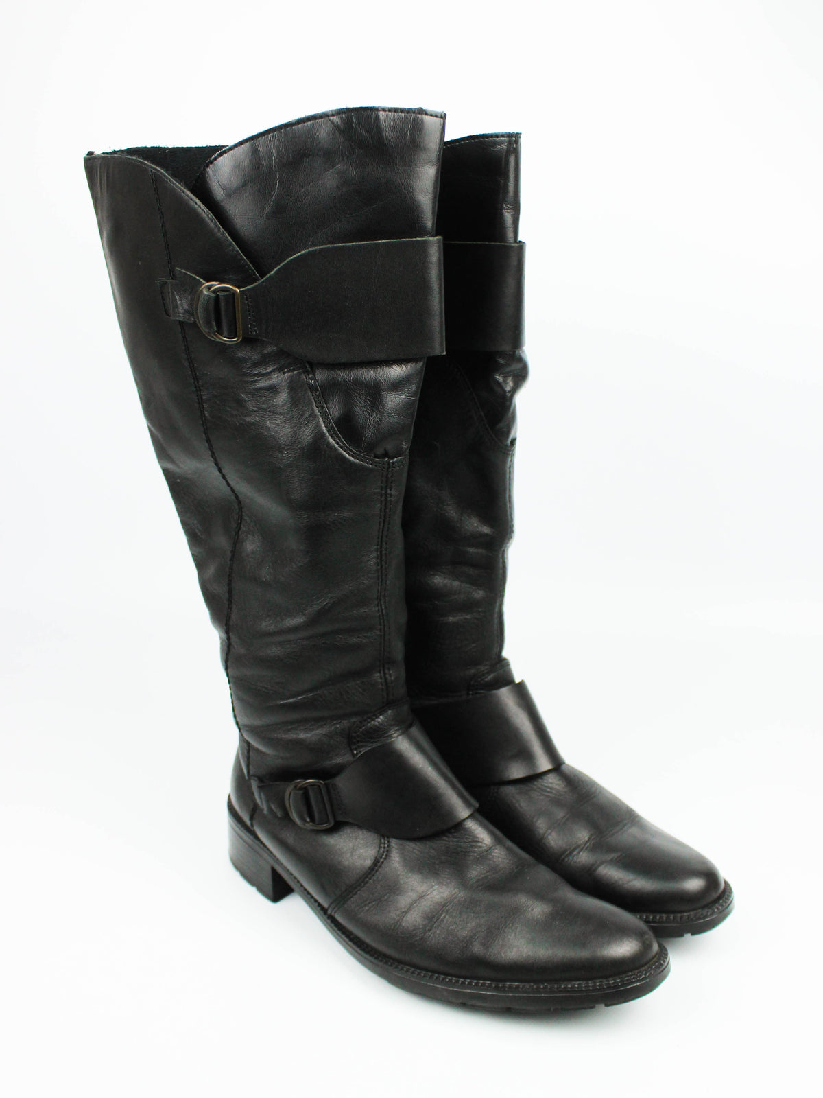 Black Leather Harness Boots